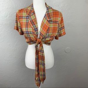 NWT Forever 21 plaid tie front crop top sz Large